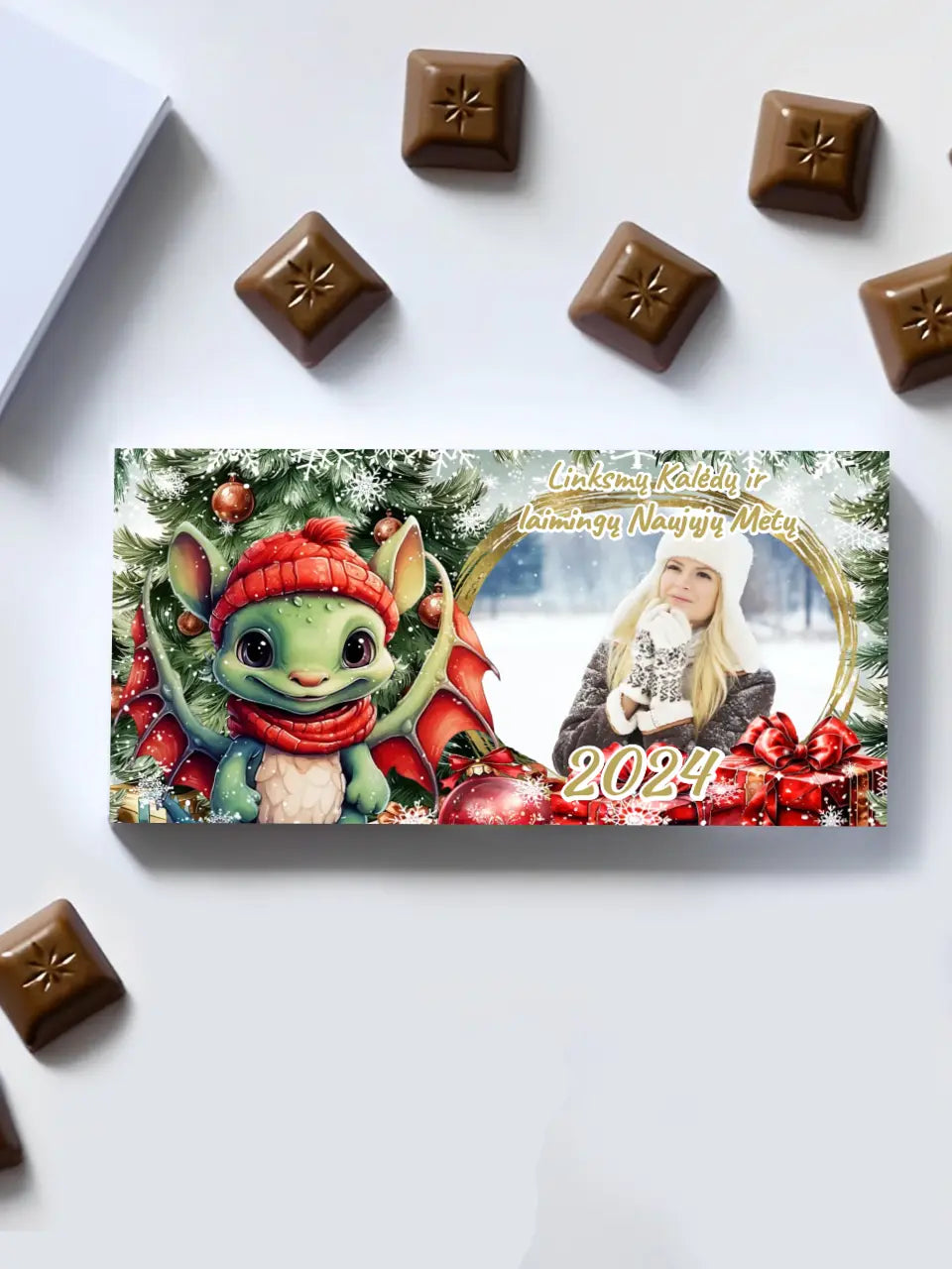 Personalizuotas "Kalėdinis dizainas 5“ šokoladas su jūsų nuotrauka