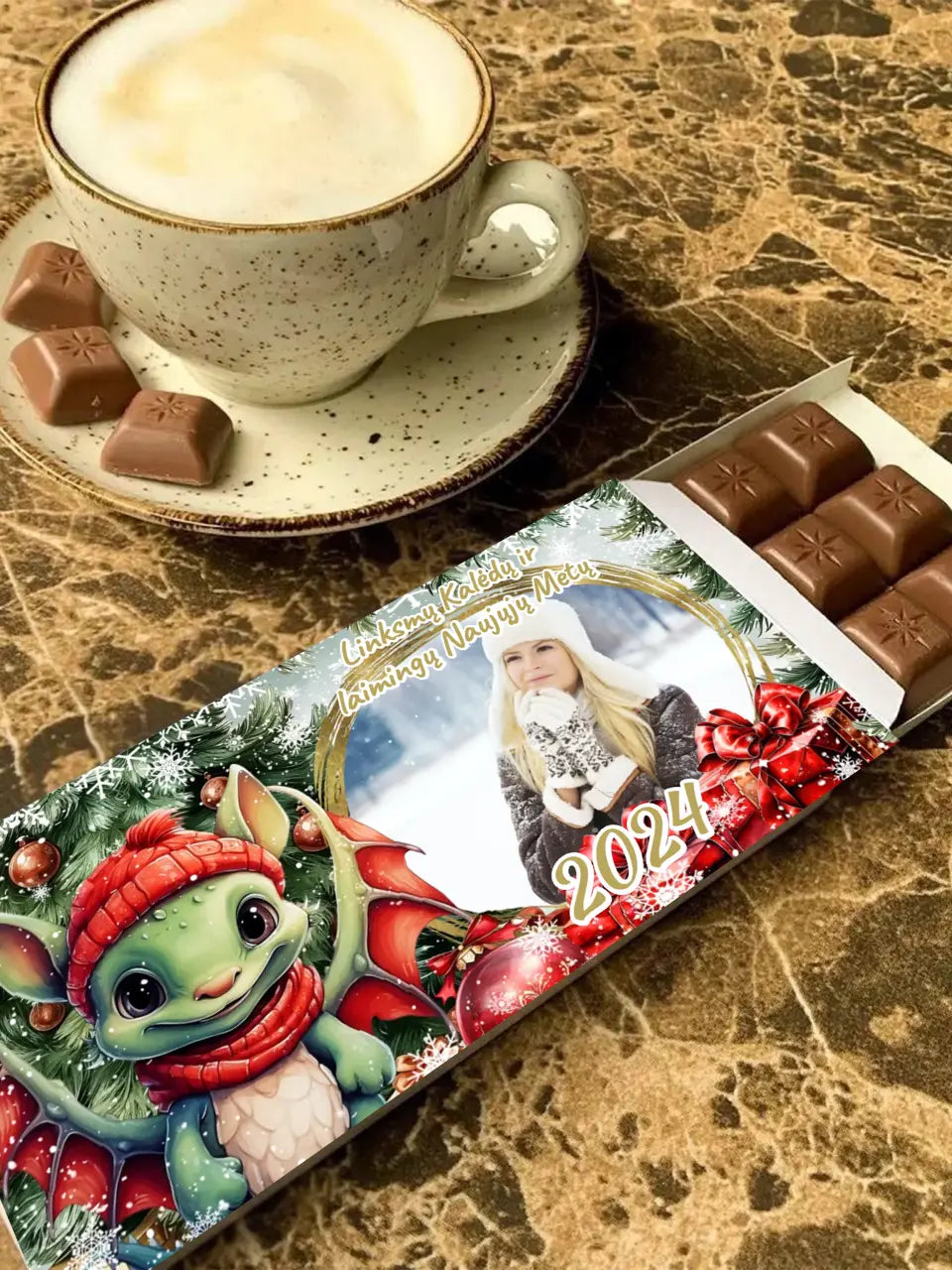 Personalizuotas "Kalėdinis dizainas 5“ šokoladas su jūsų nuotrauka