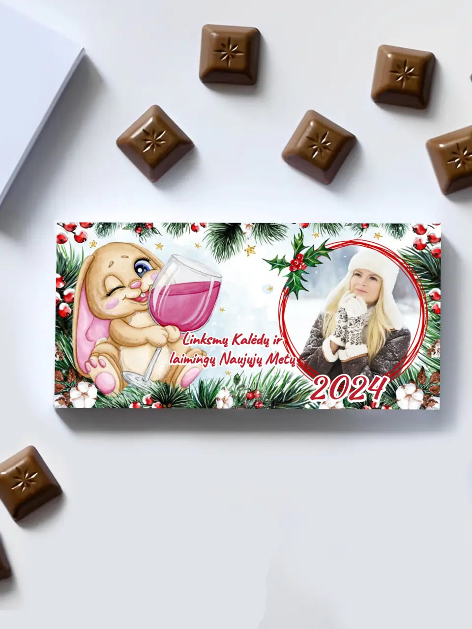 Personalizuotas "Kalėdinis dizainas 15“ šokoladas su jūsų nuotrauka