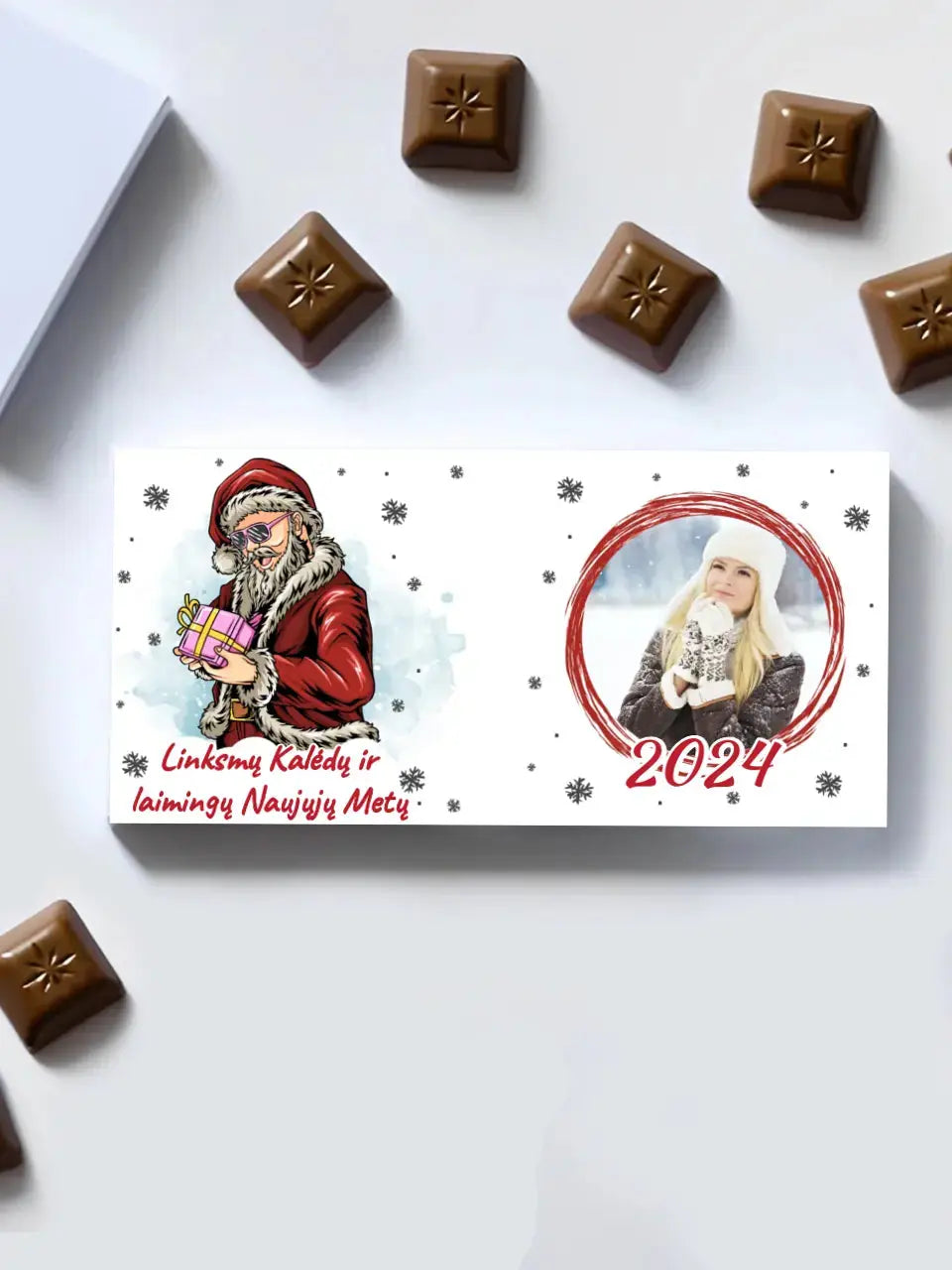 Personalizuotas "Kalėdinis dizainas 14“ šokoladas su jūsų nuotrauka TeeInBlue