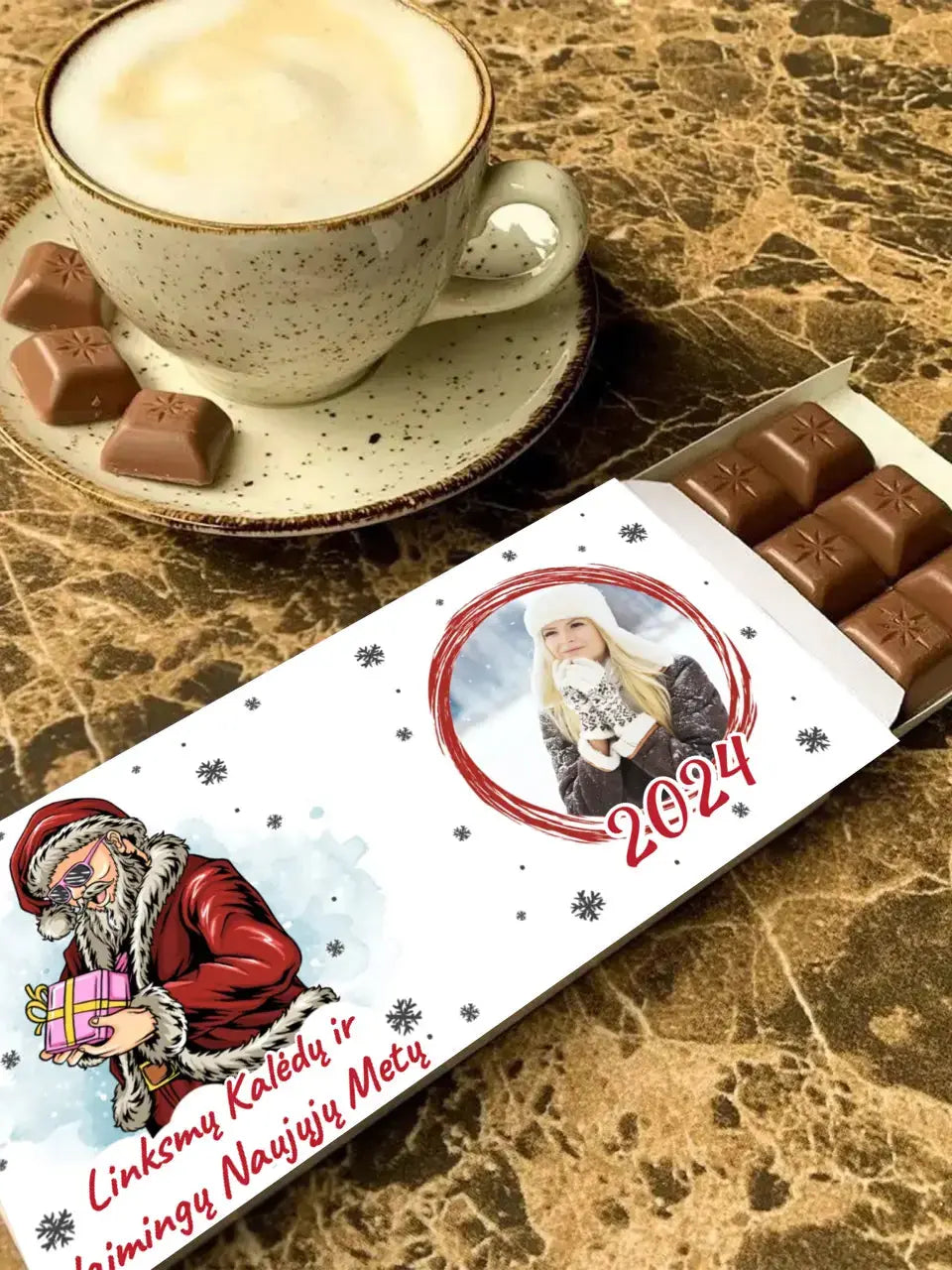 Personalizuotas "Kalėdinis dizainas 14“ šokoladas su jūsų nuotrauka TeeInBlue