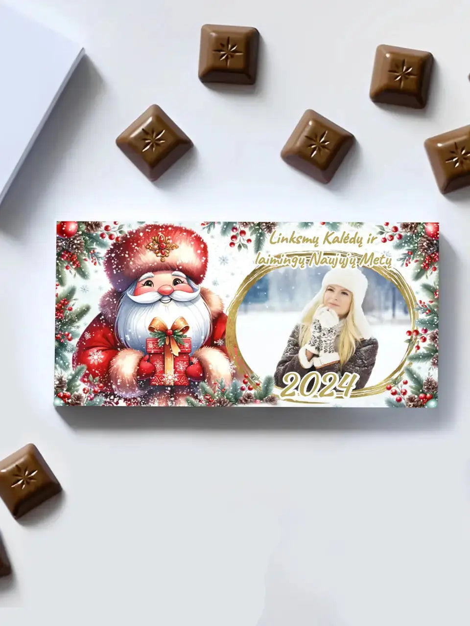 Personalizuotas "Kalėdinis dizainas 11“ šokoladas su jūsų nuotrauka TeeInBlue