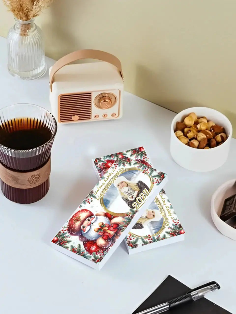 Personalizuotas "Kalėdinis dizainas 11“ šokoladas su jūsų nuotrauka TeeInBlue