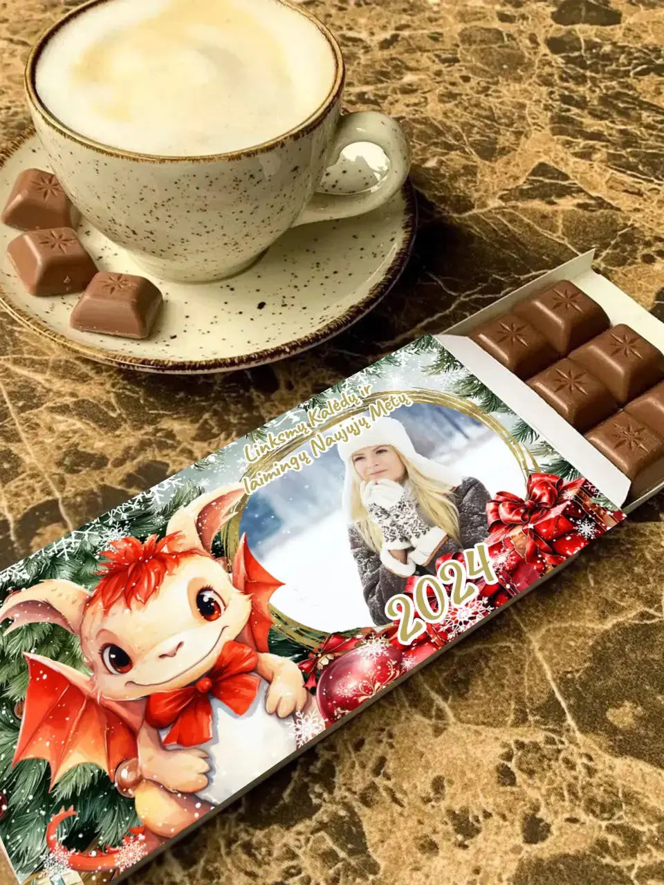 Personalizuotas "Kalėdinis dizainas 6“ šokoladas su jūsų nuotrauka TeeInBlue