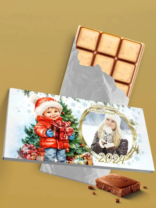 Personalizuotas "Kalėdinis dizainas 10“ šokoladas su jūsų nuotrauka TeeInBlue