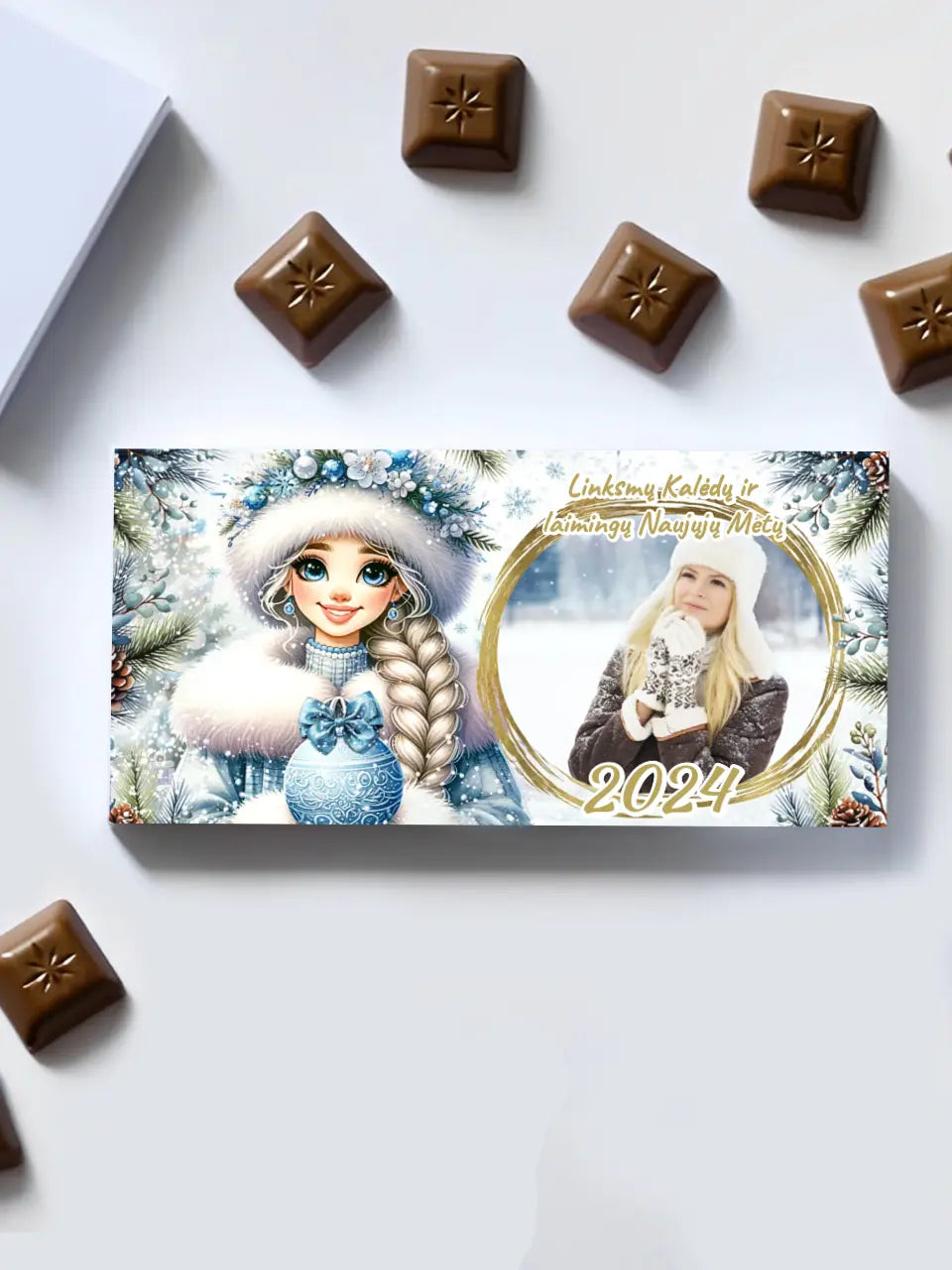Personalizuotas "Kalėdinis dizainas 9“ šokoladas su jūsų nuotrauka
