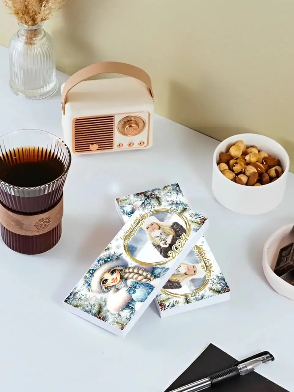 Personalizuotas "Kalėdinis dizainas 9“ šokoladas su jūsų nuotrauka TeeInBlue