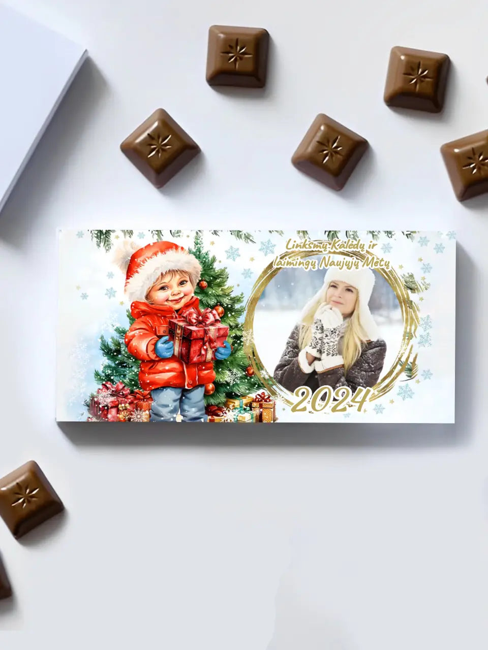 Personalizuotas "Kalėdinis dizainas 10“ šokoladas su jūsų nuotrauka