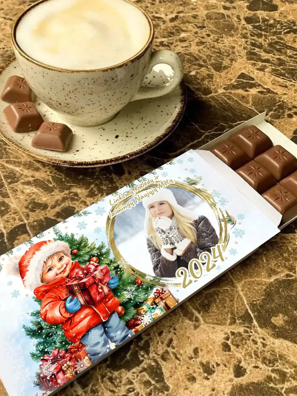 Personalizuotas "Kalėdinis dizainas 10“ šokoladas su jūsų nuotrauka TeeInBlue