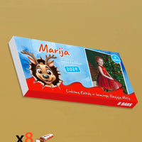 Personalizuota Kinder 8 batonėlių šokoladinė dėžutė su jūsų nuotrauka, Kalėdinė versija su animaciniais herojais TeeInBlue