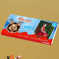 Personalizuota Kinder 8 batonėlių šokoladinė dėžutė su jūsų nuotrauka, Kalėdinė versija su animaciniais herojais TeeInBlue