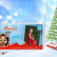 Personalizuota Kinder 8 batonėlių šokoladinė dėžutė su jūsų nuotrauka, Kalėdinė versija su animaciniais herojais TeeInBlue