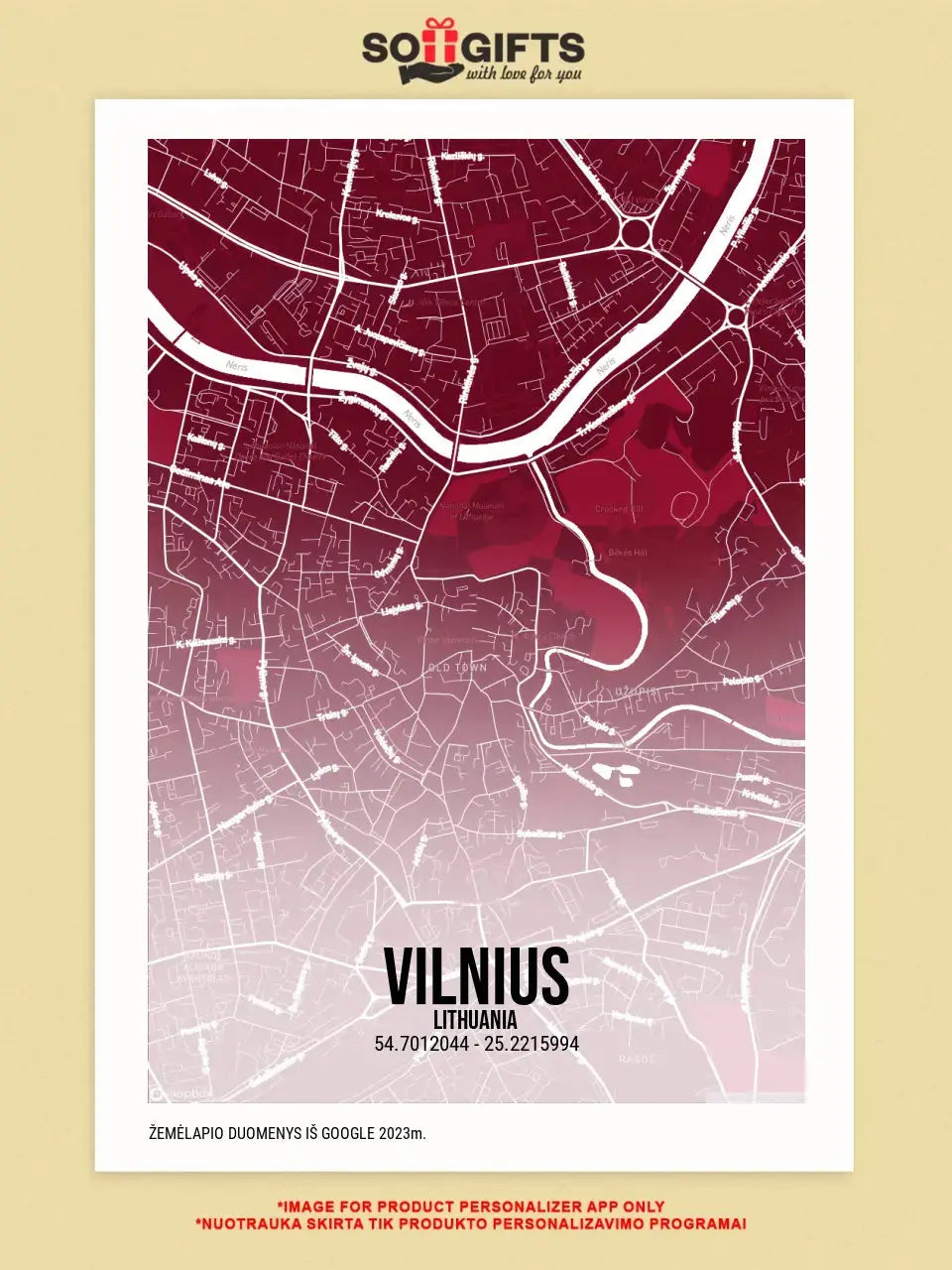 Personalizuotas miesto žemėlapis ant drobės su jūsų pasirinkta vieta  Drobe -  dovanokis.lt