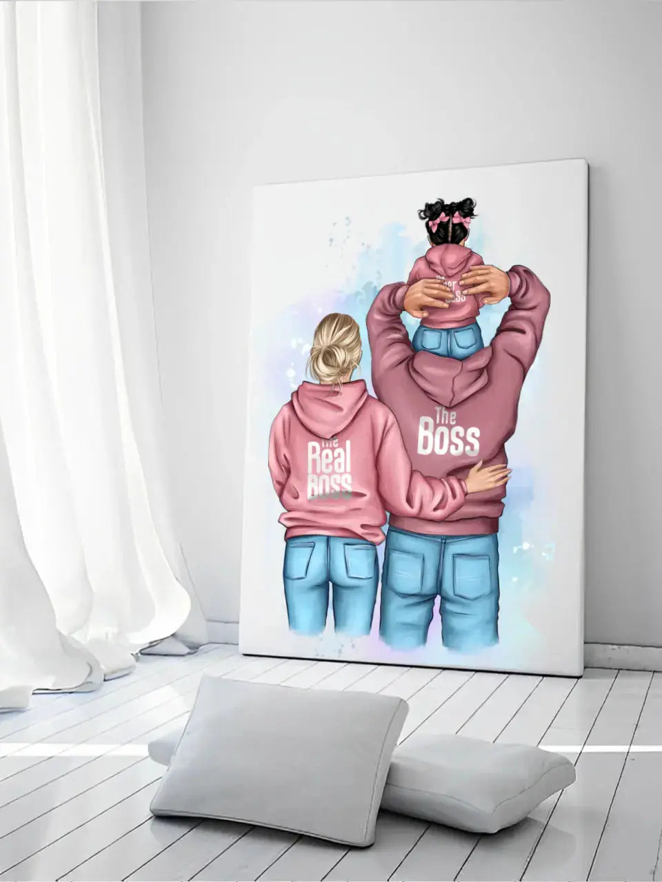 Personalizuotas "Tikra boso šeima" iliustracija su vaiku ant drobės  Drobe -  dovanokis.lt