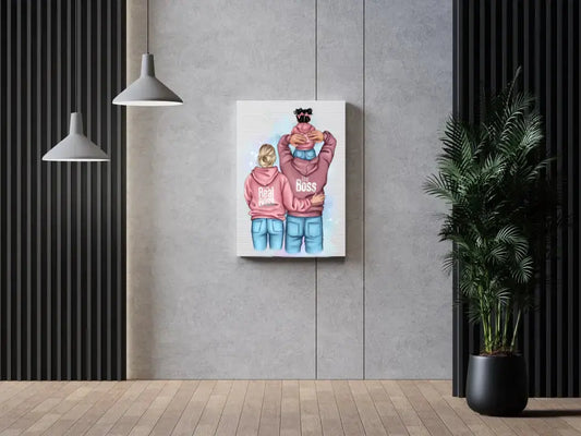 Personalizuotas "Tikra boso šeima" iliustracija su vaiku ant drobės  Drobe -  dovanokis.lt