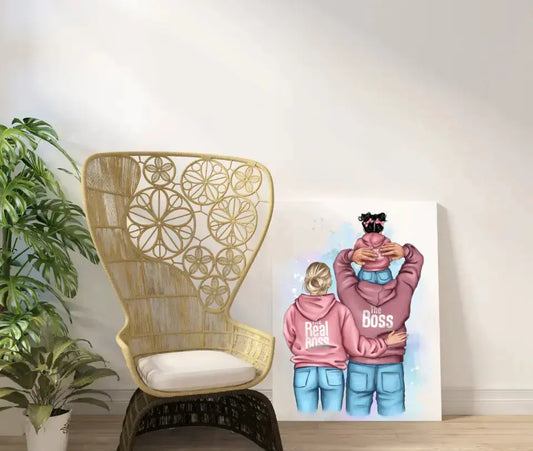 Personalizuotas "Tikra boso šeima" iliustracija su vaiku ant drobės  Drobe -  dovanokis.lt