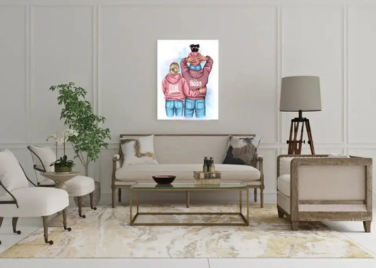 Personalizuotas "Tikra boso šeima" iliustracija su vaiku ant drobės  Drobe -  dovanokis.lt