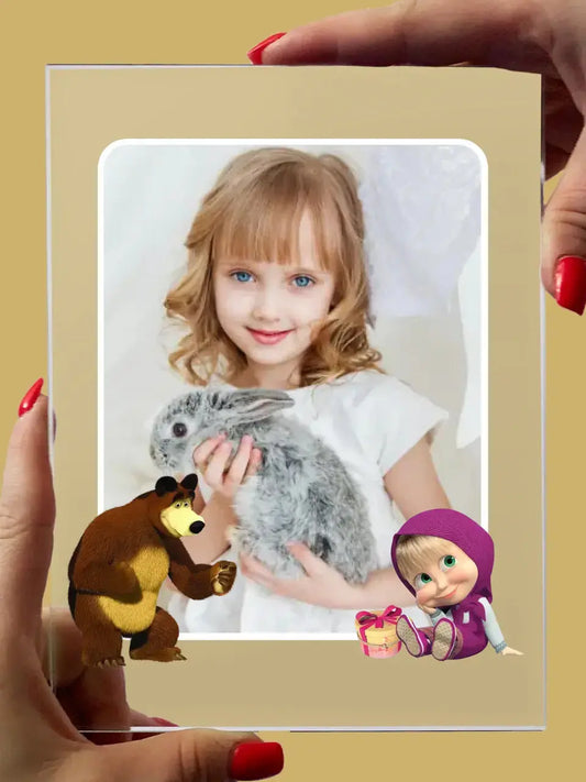 Personalizuotas "Maša ir Lokys" stiklinis posteris su jūsų nuotrauka TeeInBlue