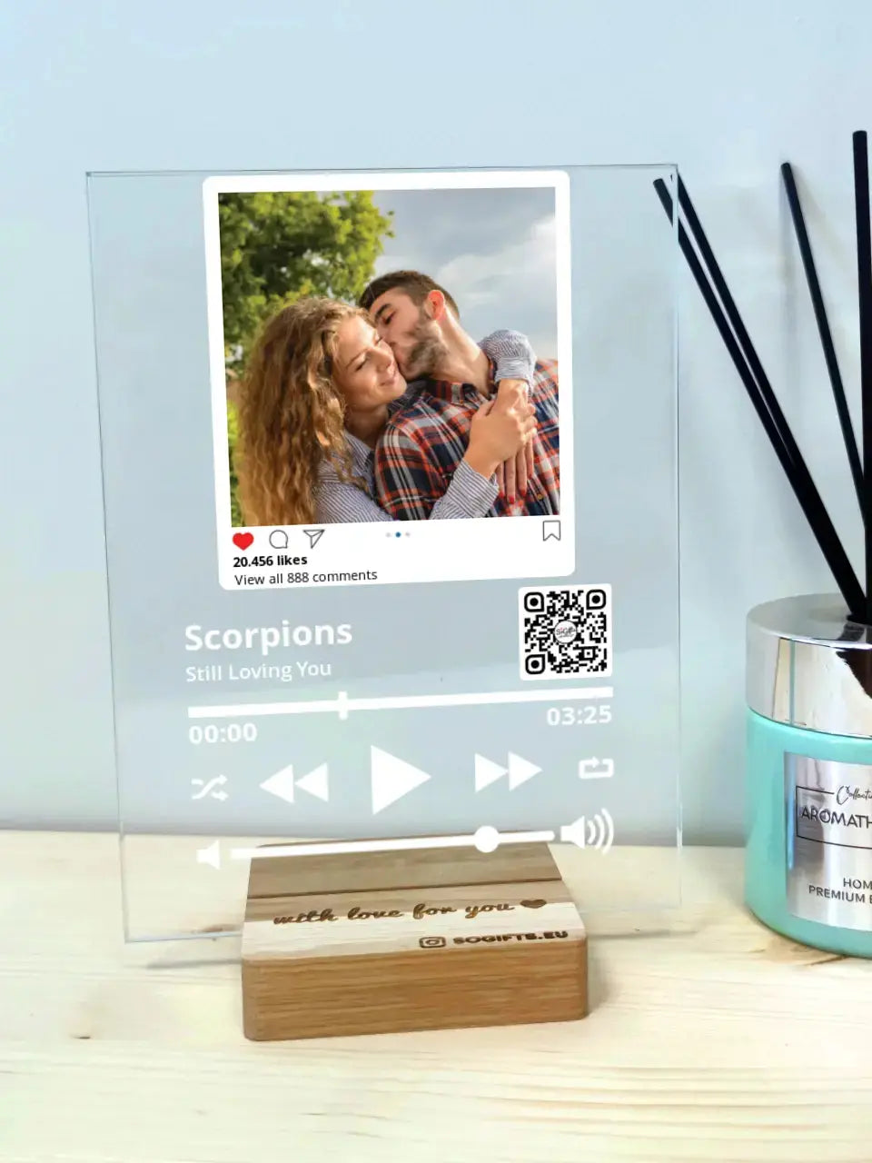 Personalizuotas "So Player + Instagram + Heart" stiklinis posteris su jūsų nuotrauka TeeInBlue