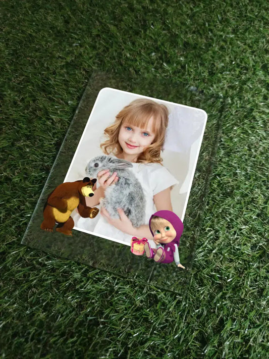 Personalizuotas "Maša ir Lokys" stiklinis posteris su jūsų nuotrauka TeeInBlue