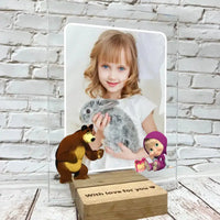 Personalizuotas "Maša ir Lokys" stiklinis posteris su jūsų nuotrauka TeeInBlue