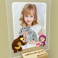 Personalizuotas "Maša ir Lokys" stiklinis posteris su jūsų nuotrauka TeeInBlue