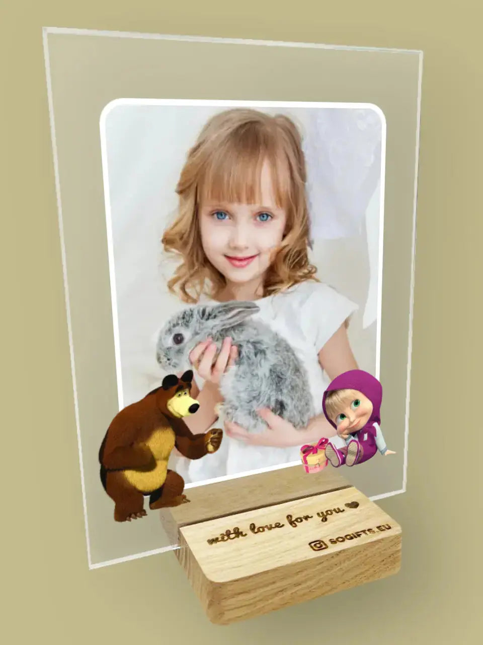 Personalizuotas "Maša ir Lokys" stiklinis posteris su jūsų nuotrauka TeeInBlue