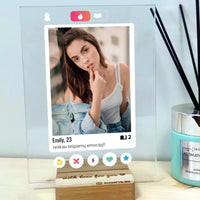 Personalizuotas "Tinder" stiklinis posteris su jūsų nuotrauka TeeInBlue