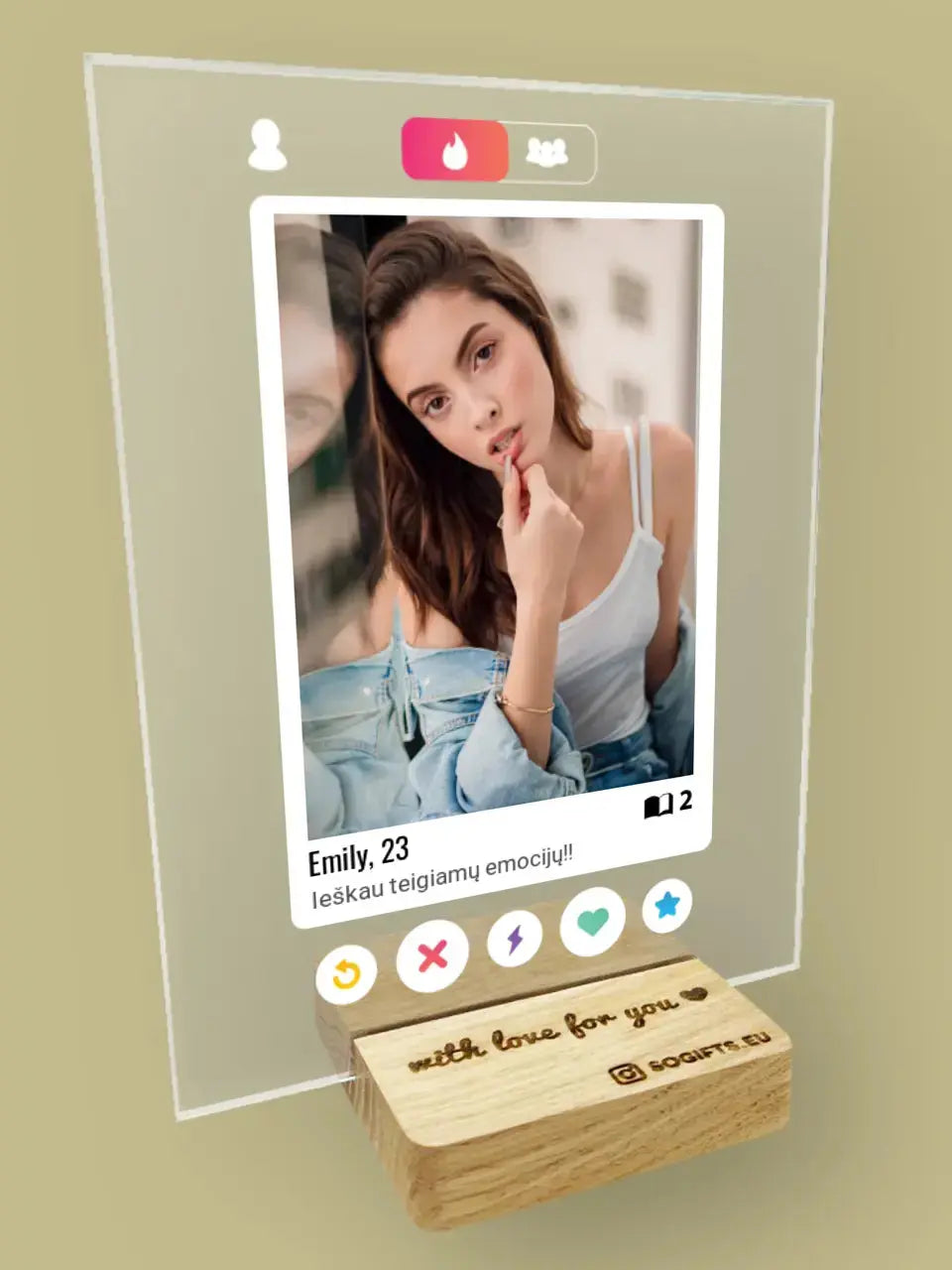 Personalizuotas "Tinder" stiklinis posteris su jūsų nuotrauka TeeInBlue