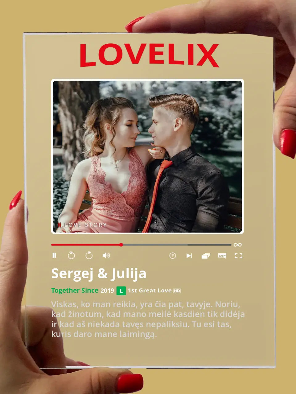 Personalizuotas "Netflix" filmų posteris poroms ant stiklo su jūsų nuotrauka. Jūsų filmo/serialo viršelis kaip „Netflix“