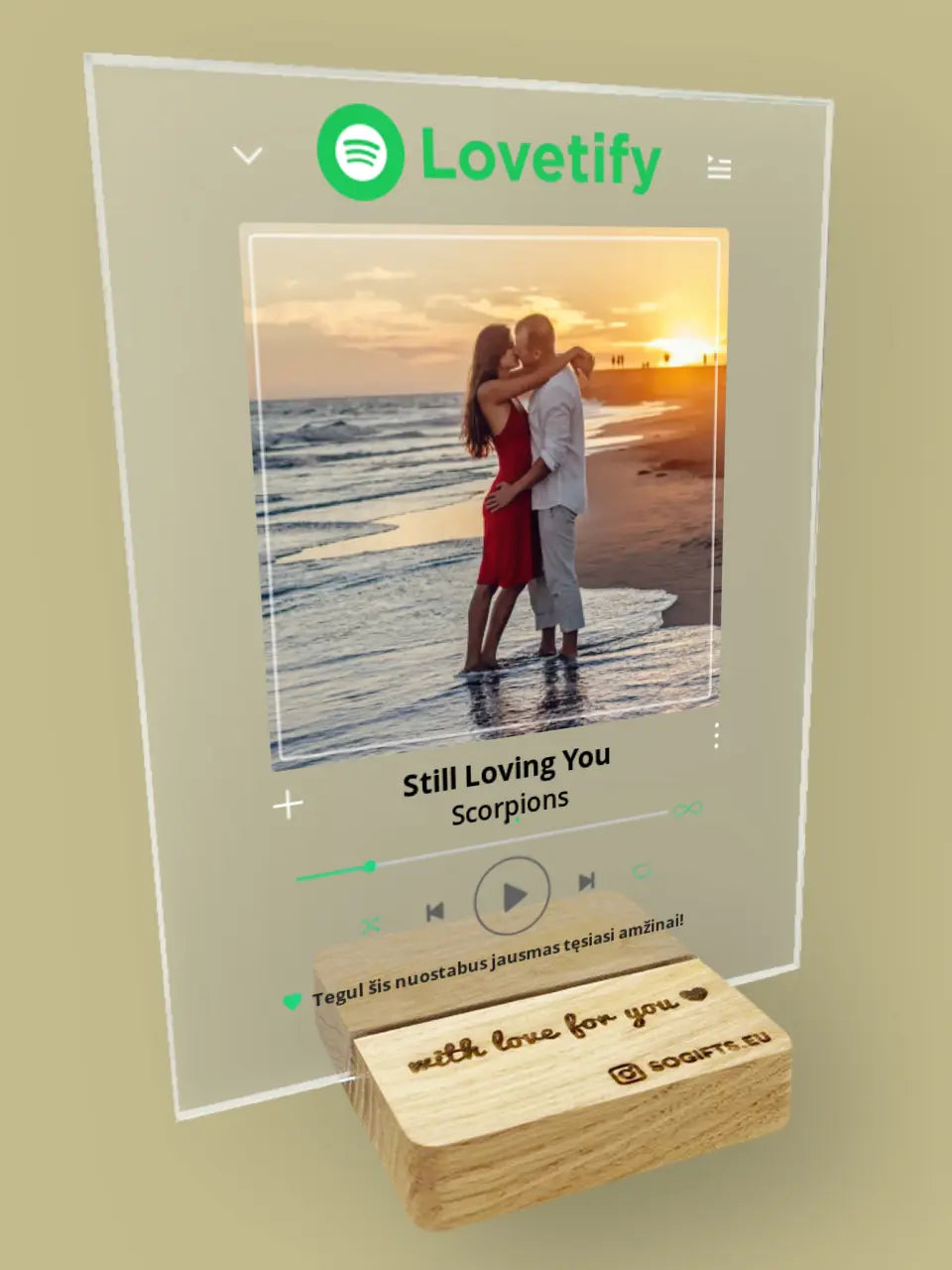 Personalizuotas "Lovetify" stiklinis posteris su jūsų nuotrauka, kaip spotify