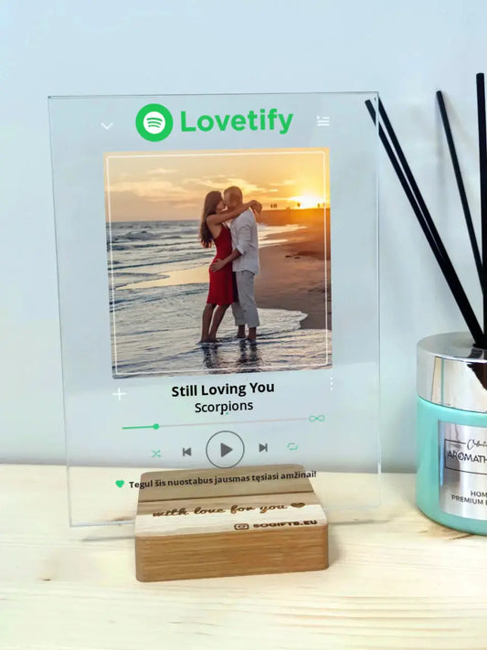 Personalizuotas "Lovetify" stiklinis posteris su jūsų nuotrauka, kaip spotify TeeInBlue