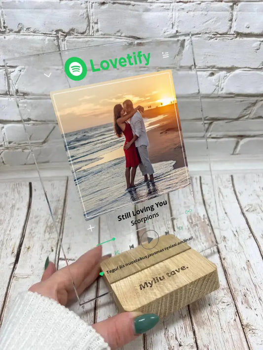 Personalizuotas "Lovetify" stiklinis posteris su jūsų nuotrauka, kaip spotify TeeInBlue