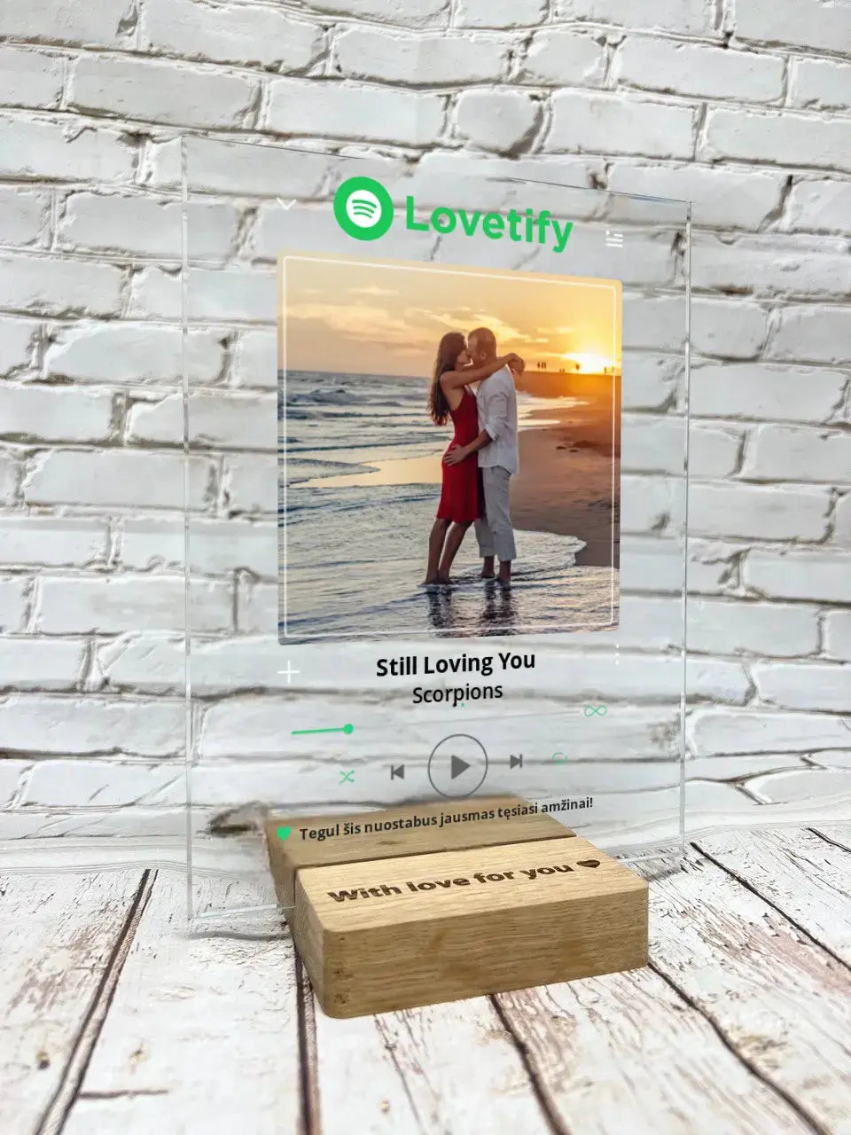 Personalizuotas "Lovetify" stiklinis posteris su jūsų nuotrauka, kaip spotify TeeInBlue