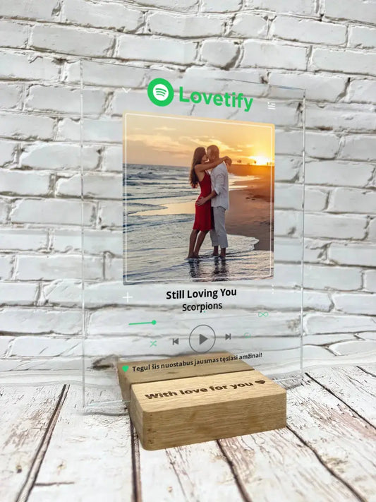 Personalizuotas "Lovetify" stiklinis posteris su jūsų nuotrauka, kaip spotify TeeInBlue