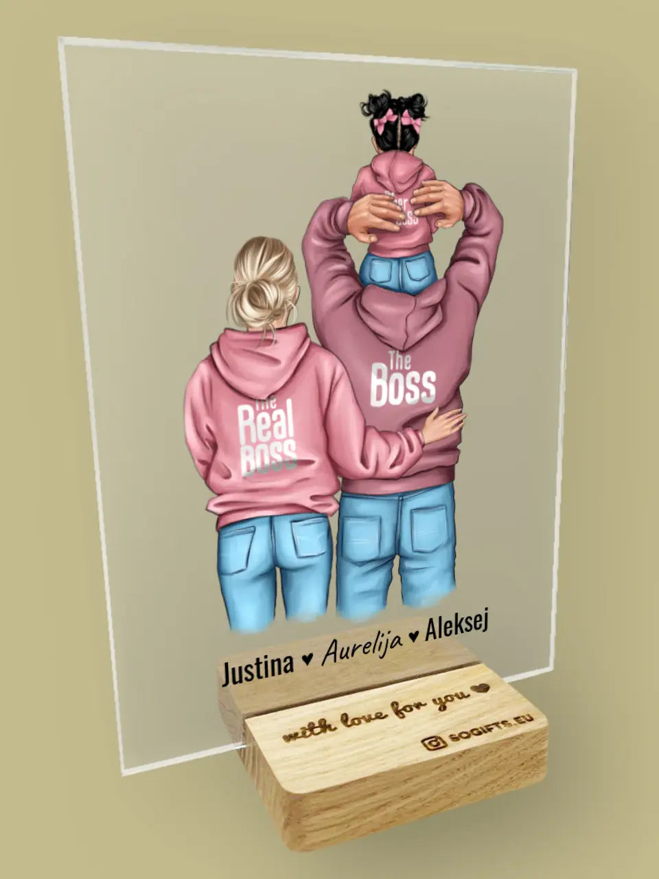 Personalizuotas "Tikra boso šeima" stiklinis posteris, iliustracijos sukurimas su vaiku