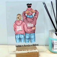 Personalizuotas "Tikra boso šeima" stiklinis posteris, iliustracijos sukurimas su vaiku TeeInBlue