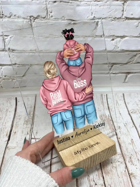 Personalizuotas "Tikra boso šeima" stiklinis posteris, iliustracijos sukurimas su vaiku TeeInBlue