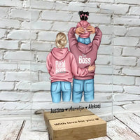 Personalizuotas "Tikra boso šeima" stiklinis posteris, iliustracijos sukurimas su vaiku TeeInBlue