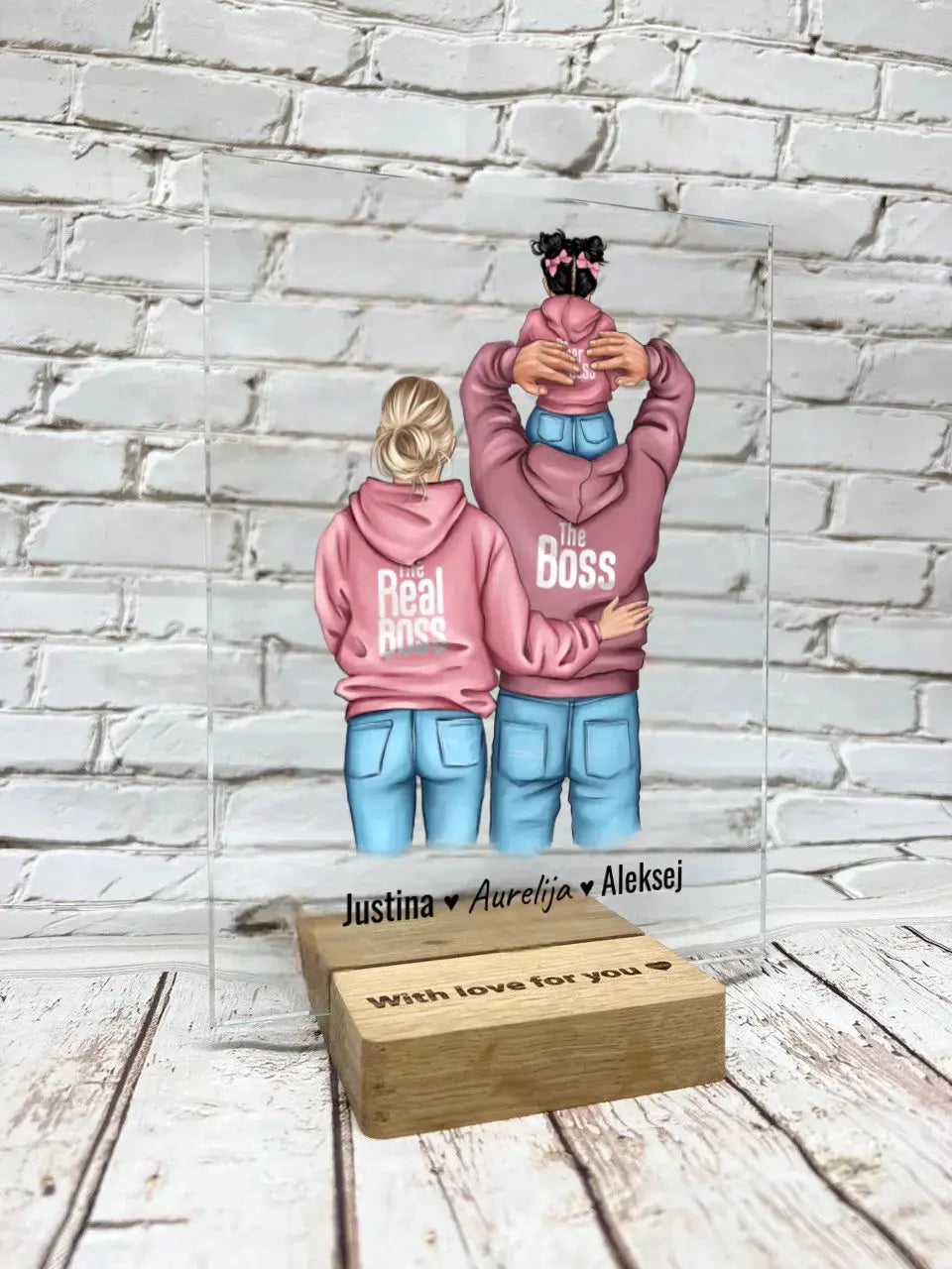 Personalizuotas "Tikra boso šeima" stiklinis posteris, iliustracijos sukurimas su vaiku TeeInBlue