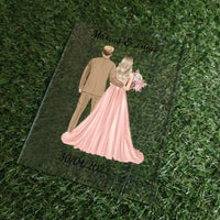 Personalizuotas jaunikio ir nuotakos vestuvių stiklinis posteris su jūsų data ir vardais TeeInBlue