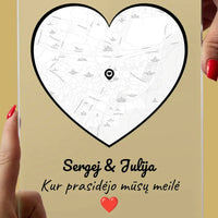 Personalizuotas Meilės žemėlapio stiklinis posteris su jūsų įsimintina vieta TeeInBlue