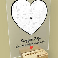 Personalizuotas Meilės žemėlapio stiklinis posteris su jūsų įsimintina vieta TeeInBlue