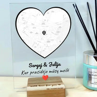 Personalizuotas Meilės žemėlapio stiklinis posteris su jūsų įsimintina vieta TeeInBlue