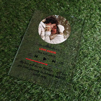 Personalizuotas muzikos grotuvo stiklinis posteris su jūsų nuotrauka ir tekstu TeeInBlue