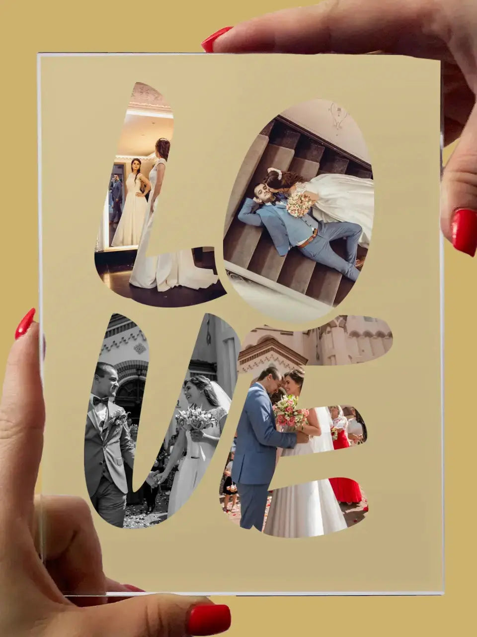 Personalizuotas "Didelės LOVE raidės" stiklinis posteris su jūsų nuotraukomis TeeInBlue