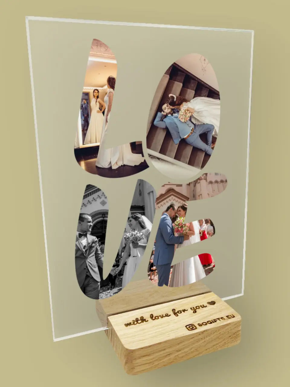 Personalizuotas "Didelės LOVE raidės" stiklinis posteris su jūsų nuotraukomis