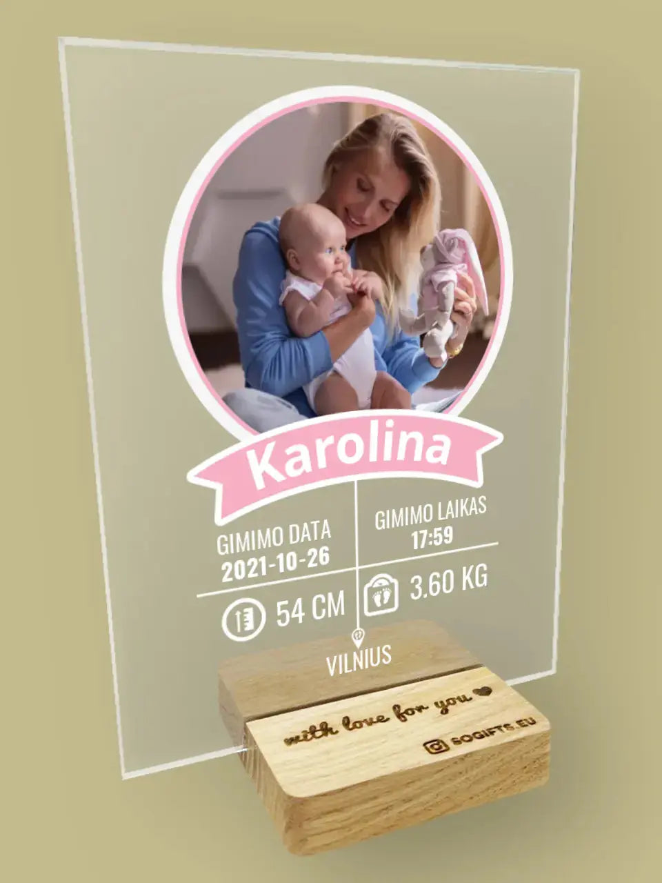 Personalizuotas "It's a Girl" stiklinis posteris su jūsų nuotrauka TeeInBlue