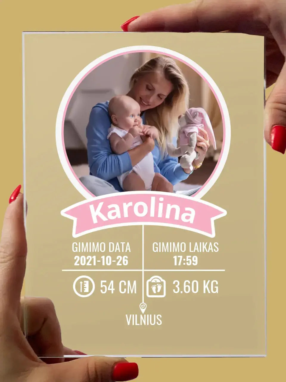 Personalizuotas "It's a Girl" stiklinis posteris su jūsų nuotrauka TeeInBlue