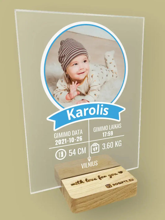 Personalizuotas "It's a Boy" stiklinis posteris su jūsų nuotrauka TeeInBlue